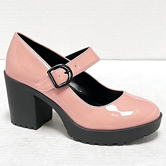 New Pink Platform Mary Jane Chunky Heel Pumps - Picture 3 of 6